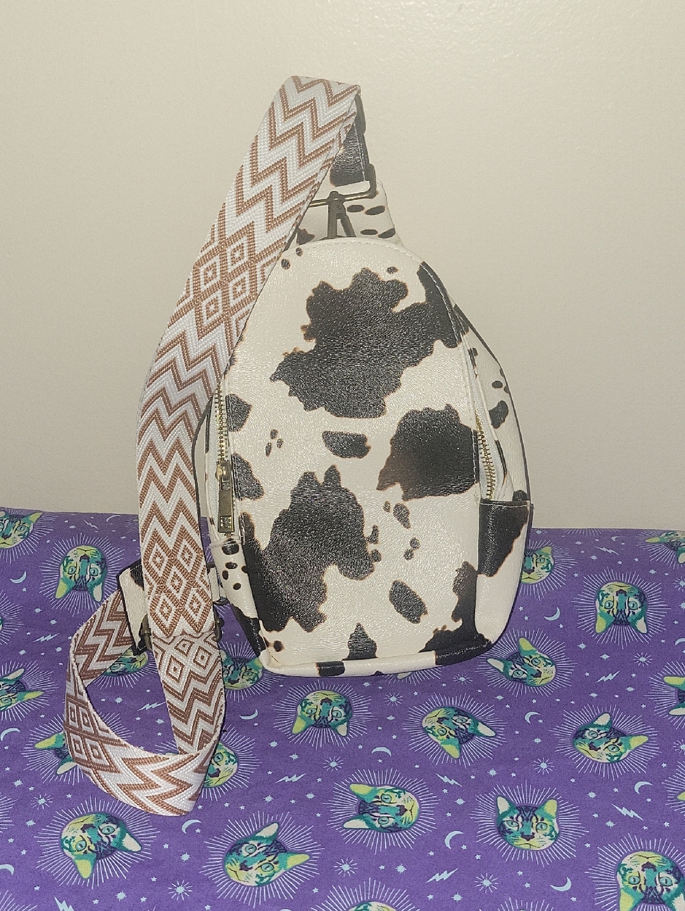 NEW Cow Print Crossbody Sling Bag in White and Black